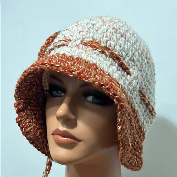 Handcrafted Cream and Brown Crochet Hat display picture 3